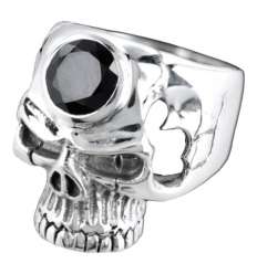 Anillo Calavera Piedra Negra Plata