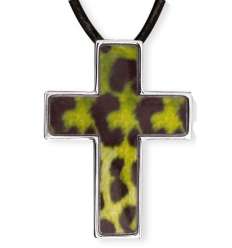 Colgante Cruz Leopardo Verde Acero